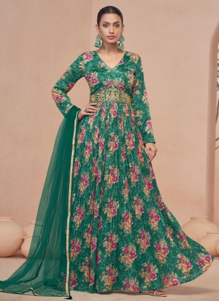 Net Green Handwork Trendy Gown