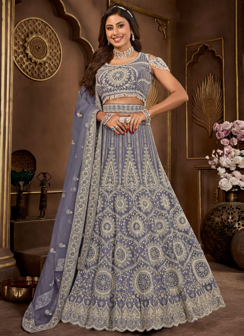 Net Grey Readymade Lehenga Choli