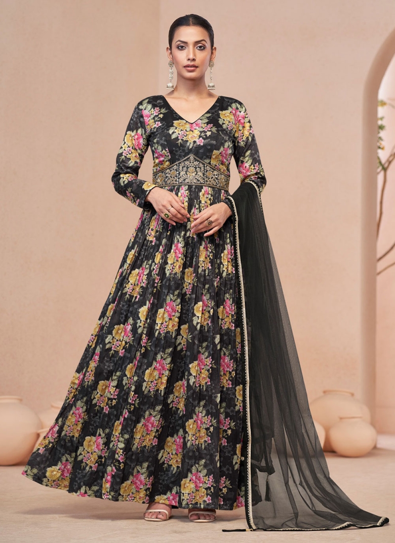 Net Handwork Designer Gown in Black