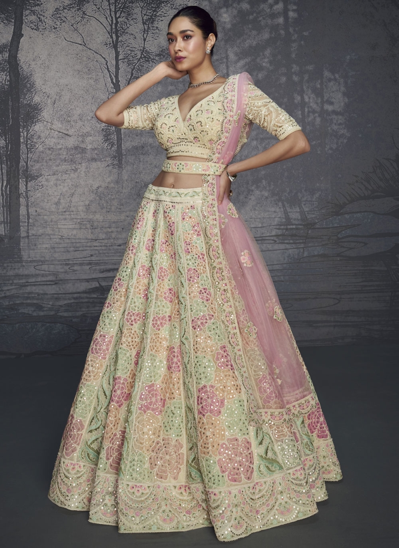 Net Multi Colour Readymade Lehenga Choli