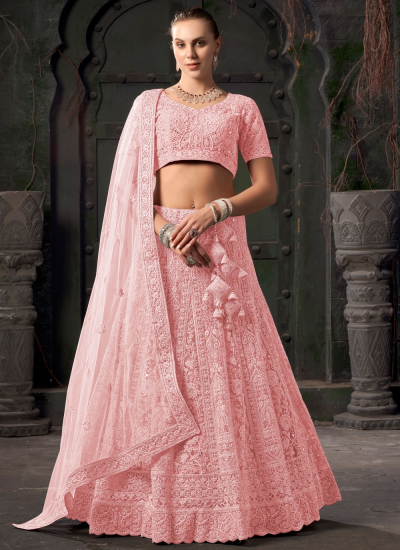 Net Pink Readymade Lehenga Choli