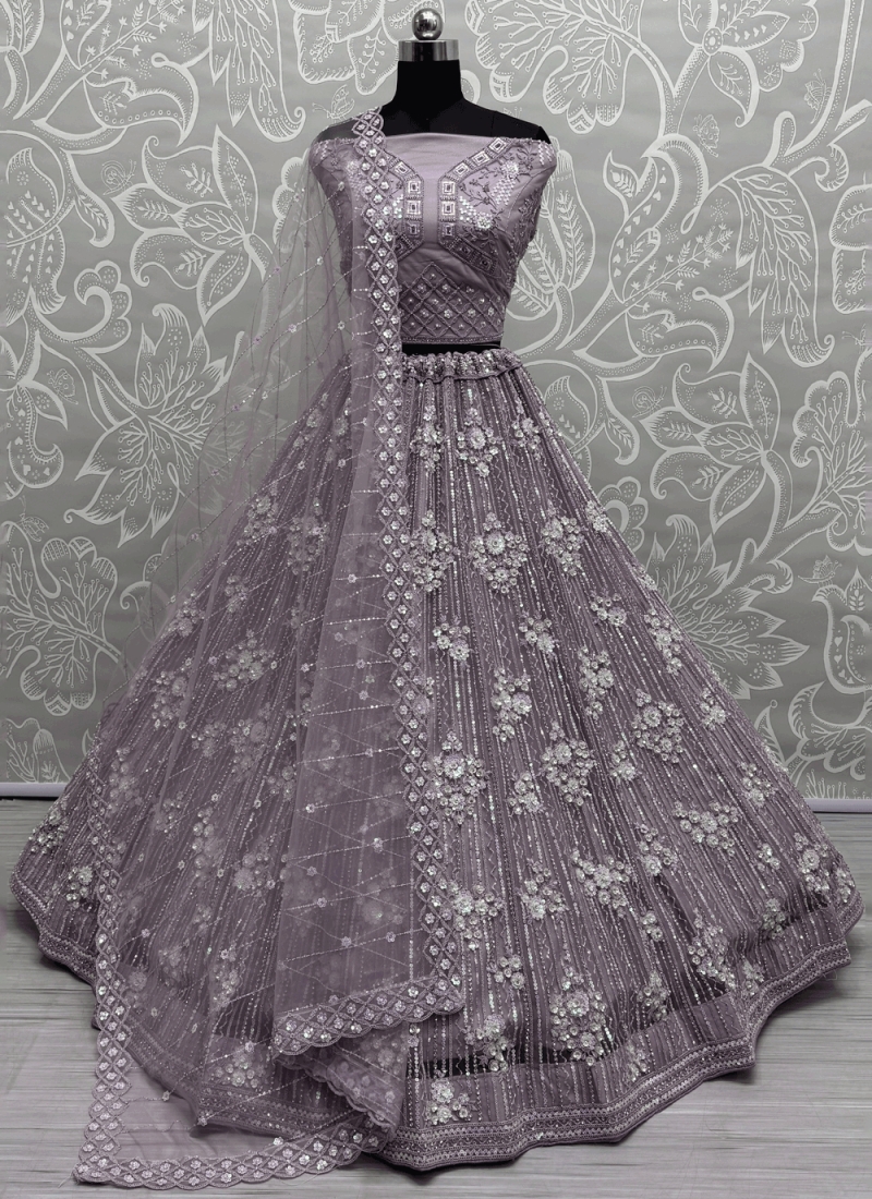 Net Purple Sequins Lehenga Choli