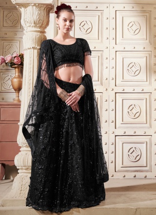 Net Readymade Lehenga Choli in Black