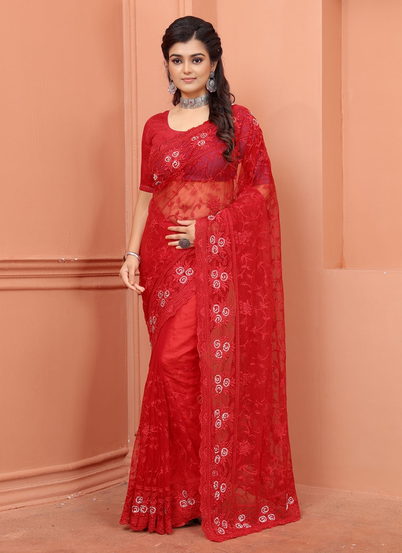 Buy online Women Red Embroidered Saree With Blouse from ethnic wear for  Women by Vicenza Lifestyle for ₹2999 at 50% off | 2024 Limeroad.com