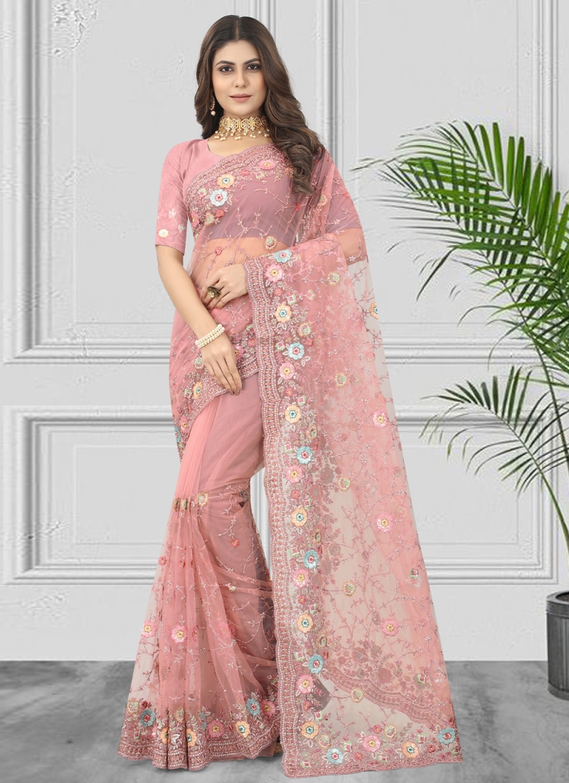 Net Saree in Pink
