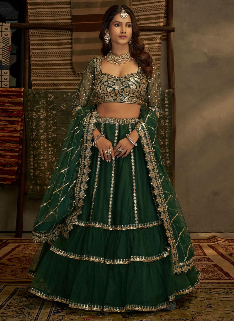 Emerald Green Unstitched Bridal Lehenga Choli – AMRUT