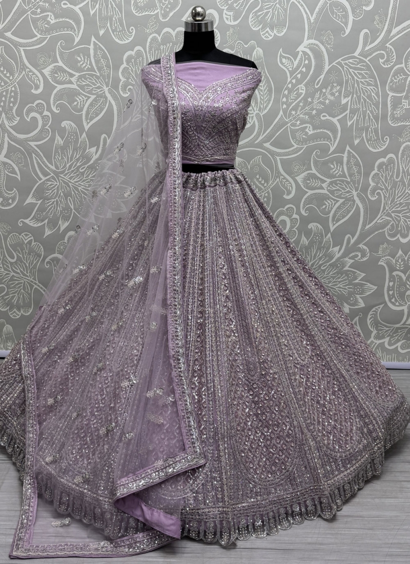 Net Sequins Lavender Lehenga Choli