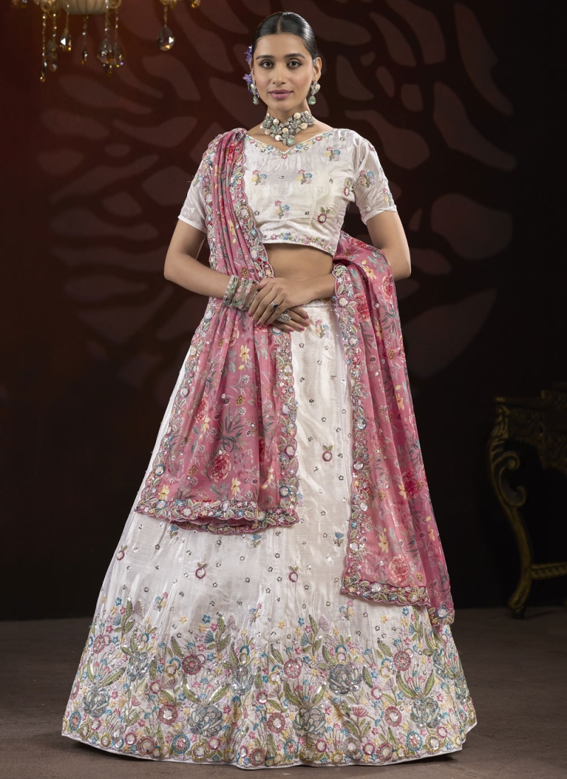 Net Thread Trendy Lehenga Choli in White