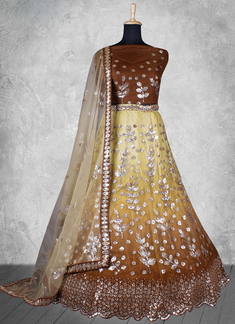 Net Trendy Lehenga Choli in Brown