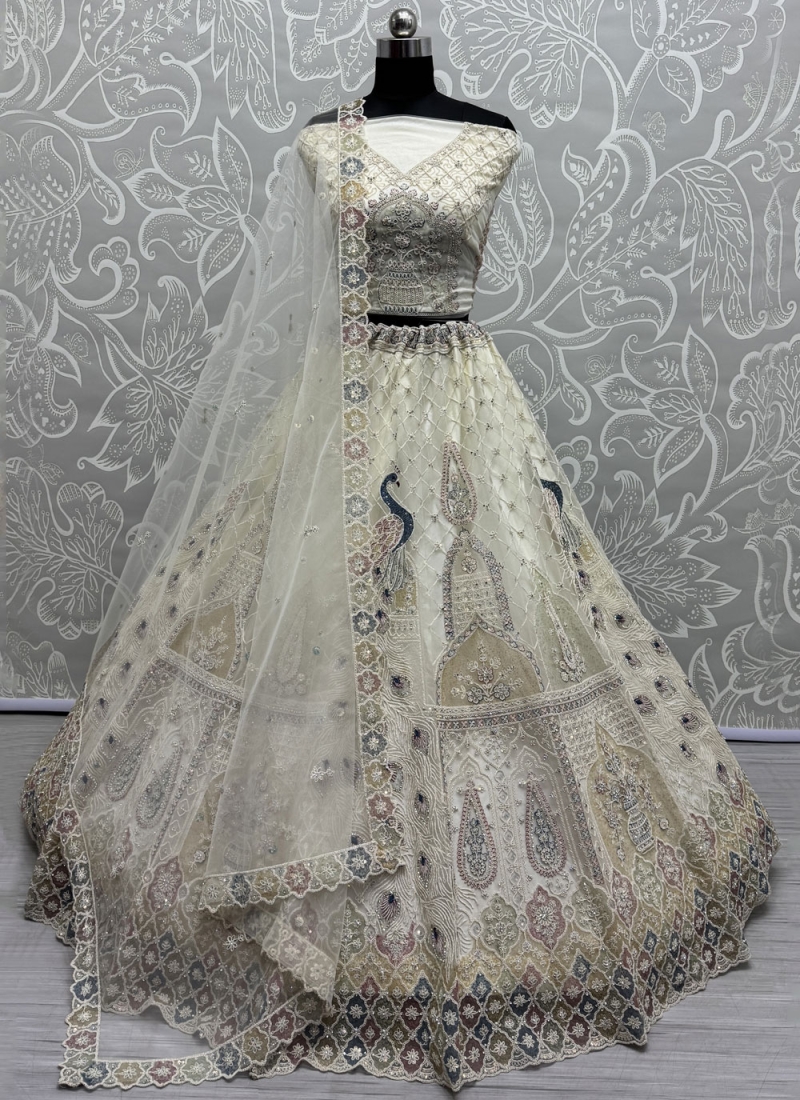 Net Trendy Lehenga Choli in Off White