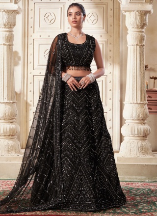 Nice Black Patchwork Net Lehenga Choli