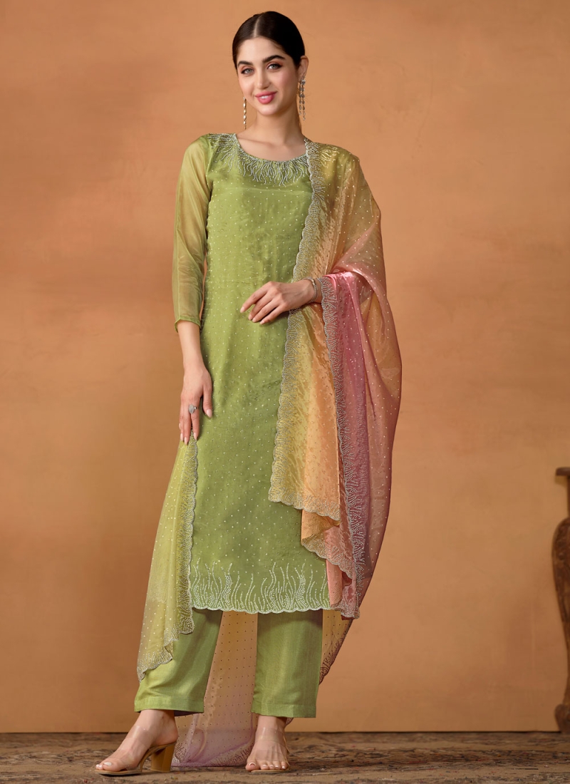 Nice Organza Embroidered Green Trendy Salwar Kameez