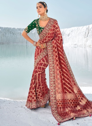 Noble Zari Maroon Georgette Classic Saree