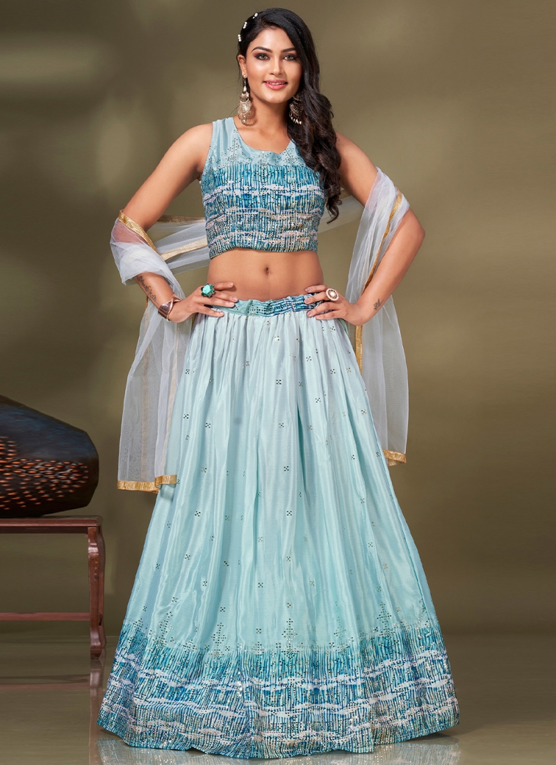 Shop Sequins and Zari Embroidered Designer Lehenga Choli - Gunj Fashion