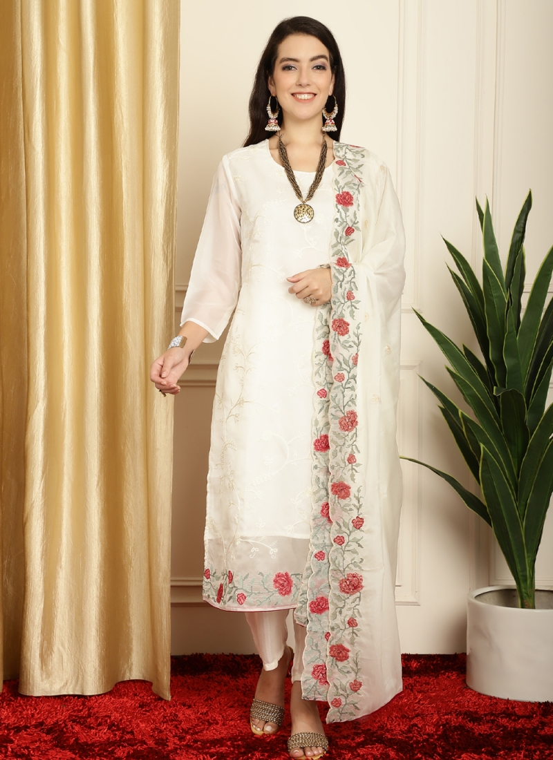 Off White Embroidered Trendy Salwar Suit