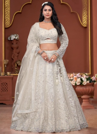 Off White Net Stone Readymade Lehenga Choli