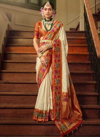 Off White Silk Traditional Saree