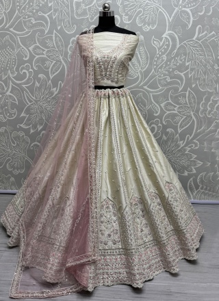 Off White Thread Long Choli Lehenga