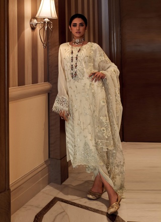 Off White Viscose Handwork Trendy Salwar Suit