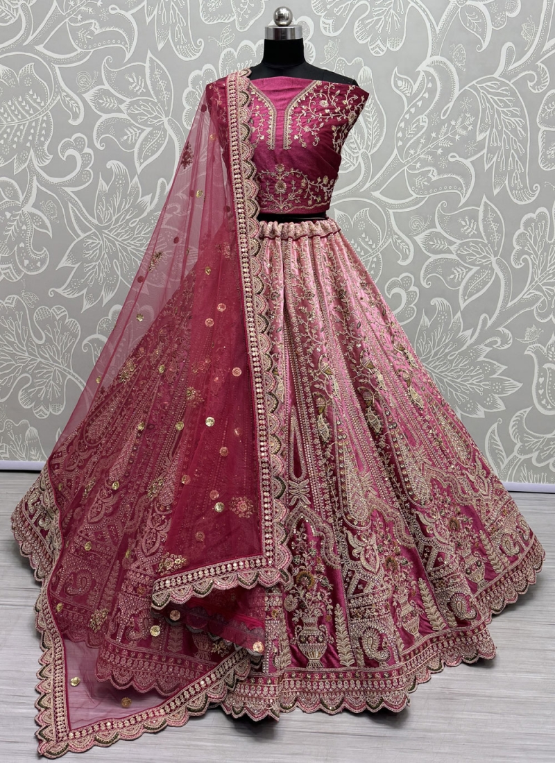 Opulent Embroidered Rani Velvet Trendy Lehenga Choli