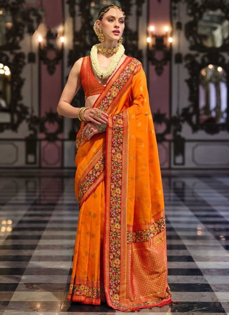 Orange Border Festival Contemporary Saree