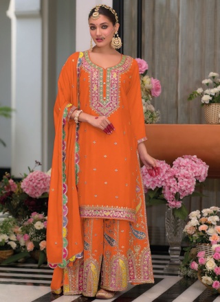 Orange Reception Readymade Salwar Kameez