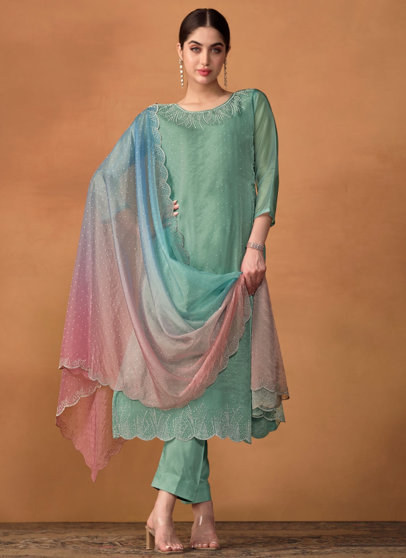 Organza Aqua Blue Designer Salwar Kameez