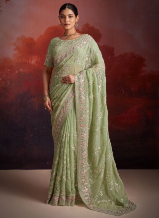 Organza Contemporary Saree in Green