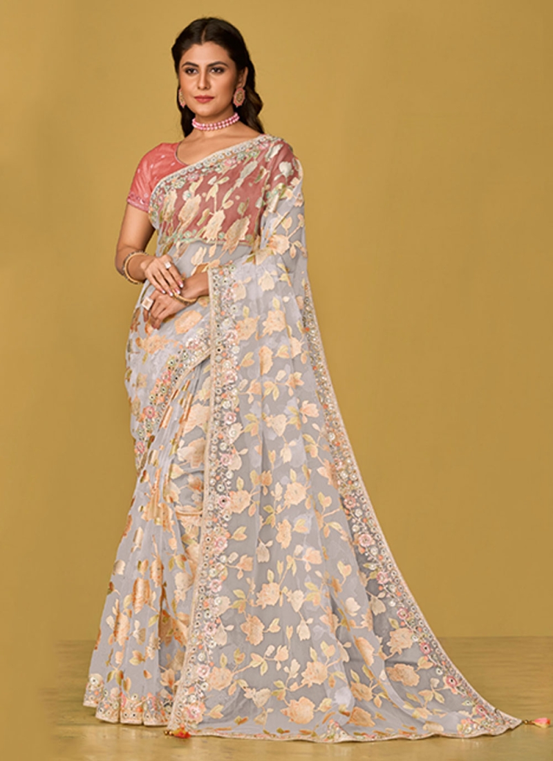 Organza Contemporary Saree in Off White