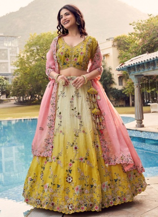 Organza Designer Lehenga Choli in Yellow