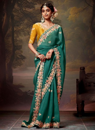 Organza Designer Saree in Teal