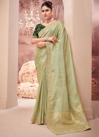 Organza Embroidered Designer Saree in Sea Green