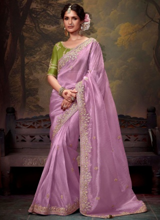 Organza Embroidered Mauve  Contemporary Saree