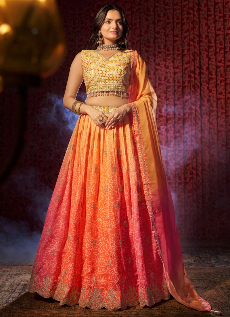 Organza Embroidered Orange Trendy Lehenga Choli