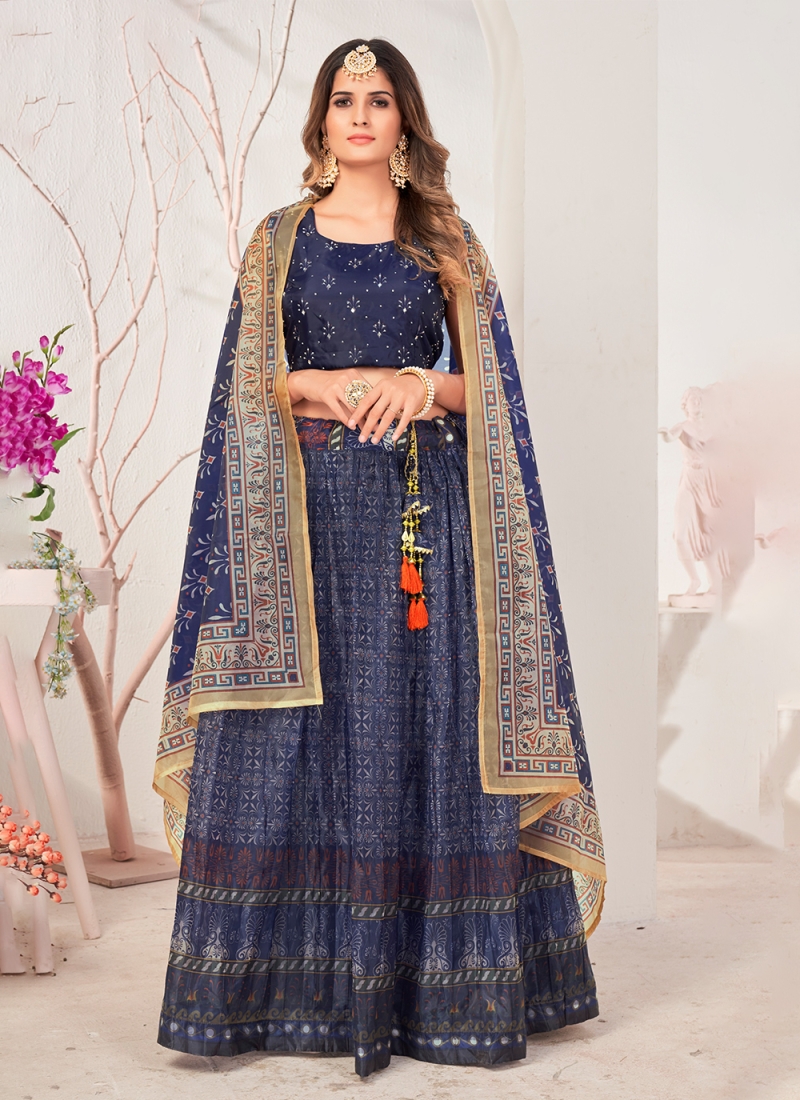 Buy Tarun Tahiliani Printed Lehenga with Blouse & Dupatta | Blue Color  Women | AJIO LUXE