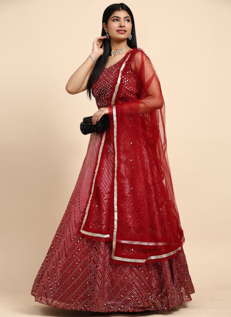 Organza Readymade Lehenga Choli in Red