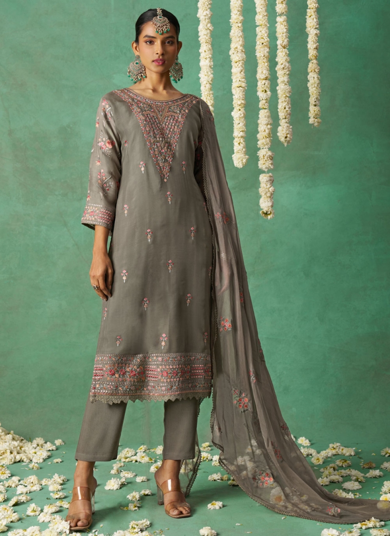 Organza Salwar Kameez in Grey