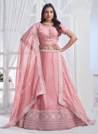 Organza Sequins Peach Designer Lehenga Choli