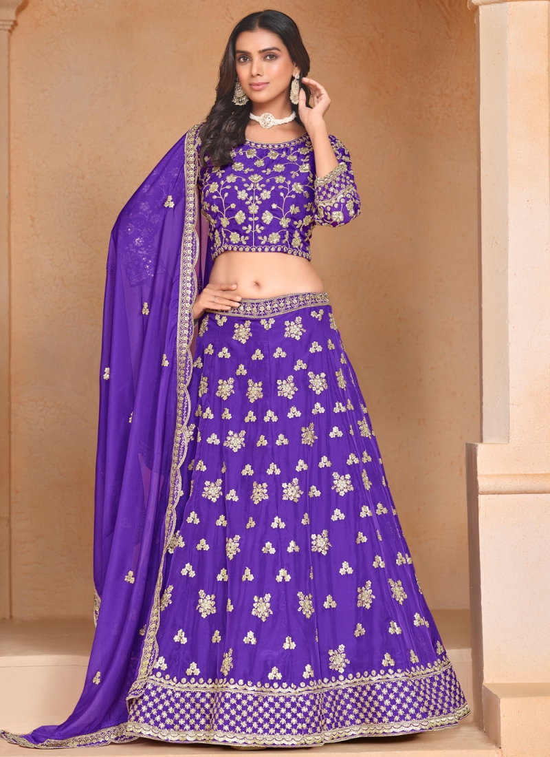 Organza Thread Violet Lehenga Choli