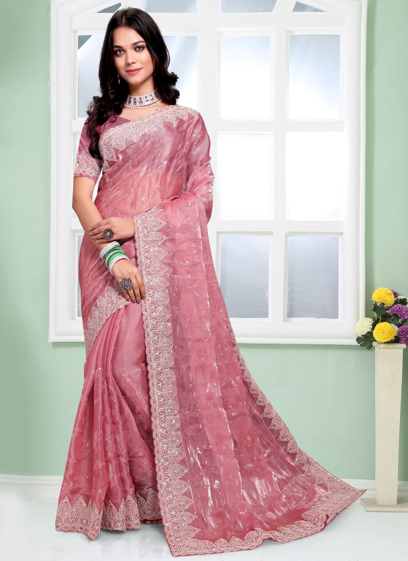 Orphic Sequins Silk Pink Trendy Saree