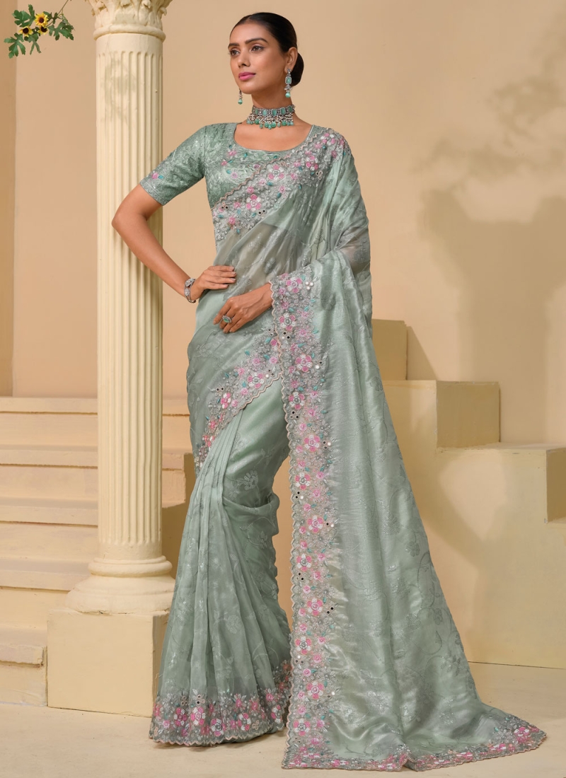 Paramount Grey Mirror Designer Saree