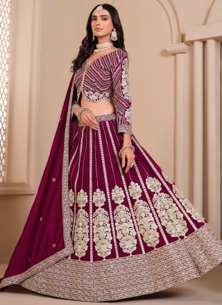 Paramount Maroon and Rani Embroidered Art Silk Lehenga Choli