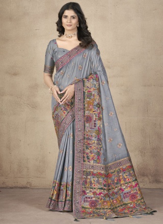 Pashnima Silk Thread Grey Contemporary Saree