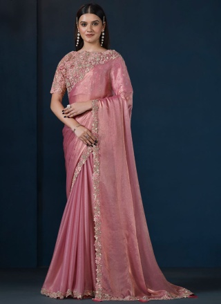 Peach and Pink Moti Contemporary Saree