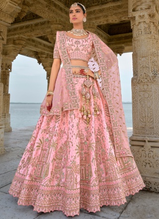 Peach and Pink Silk Wedding Trendy Lehenga Choli