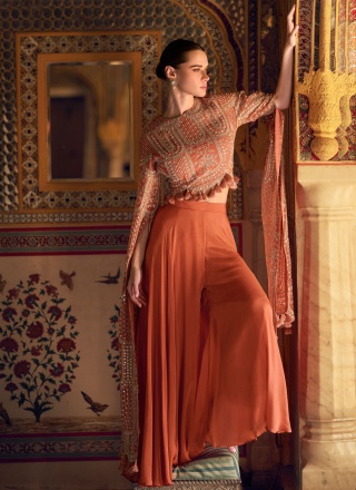 Peach and Rust Mirror Readymade Salwar Kameez