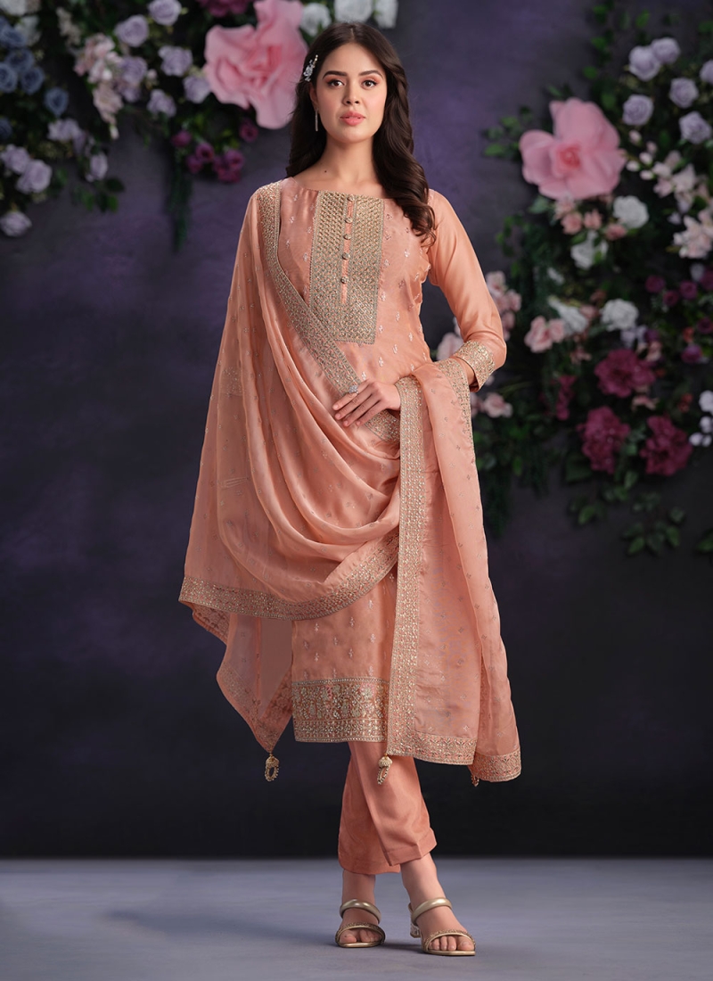 Peach Ceremonial Trendy Salwar Suit