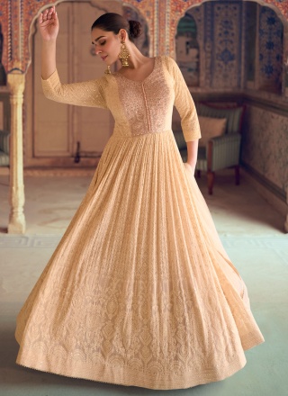 Peach Color Readymade Trendy Gown 