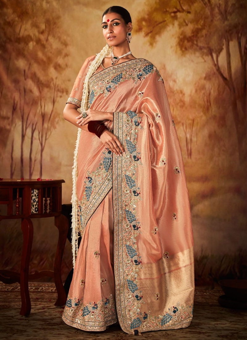 Peach Color Designer Saree