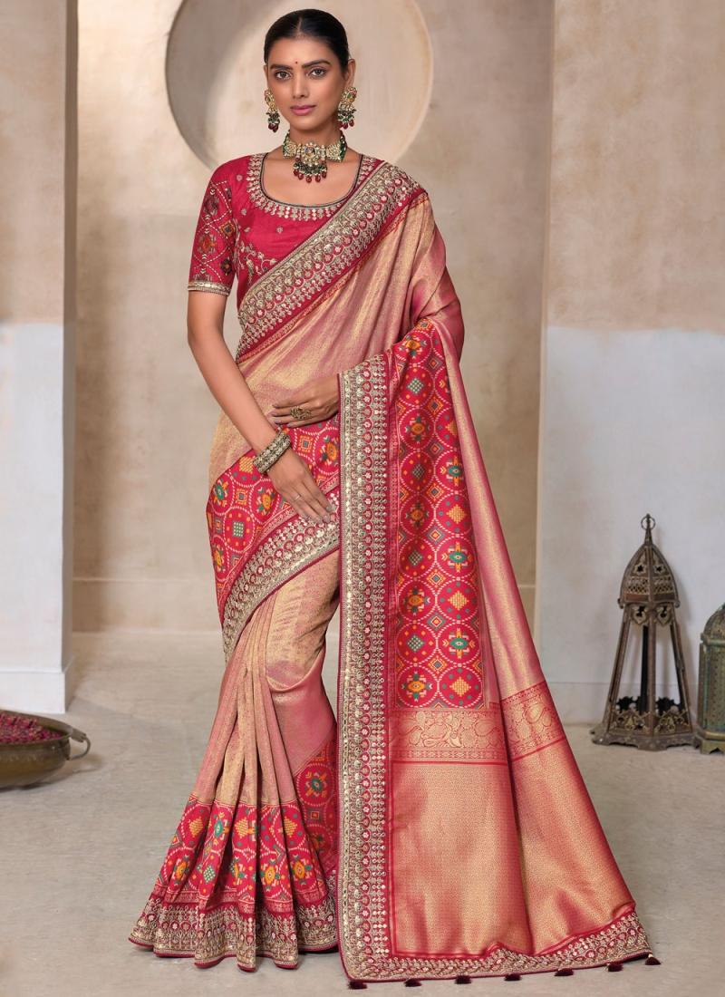 Peach Khatli Work Designer Saree